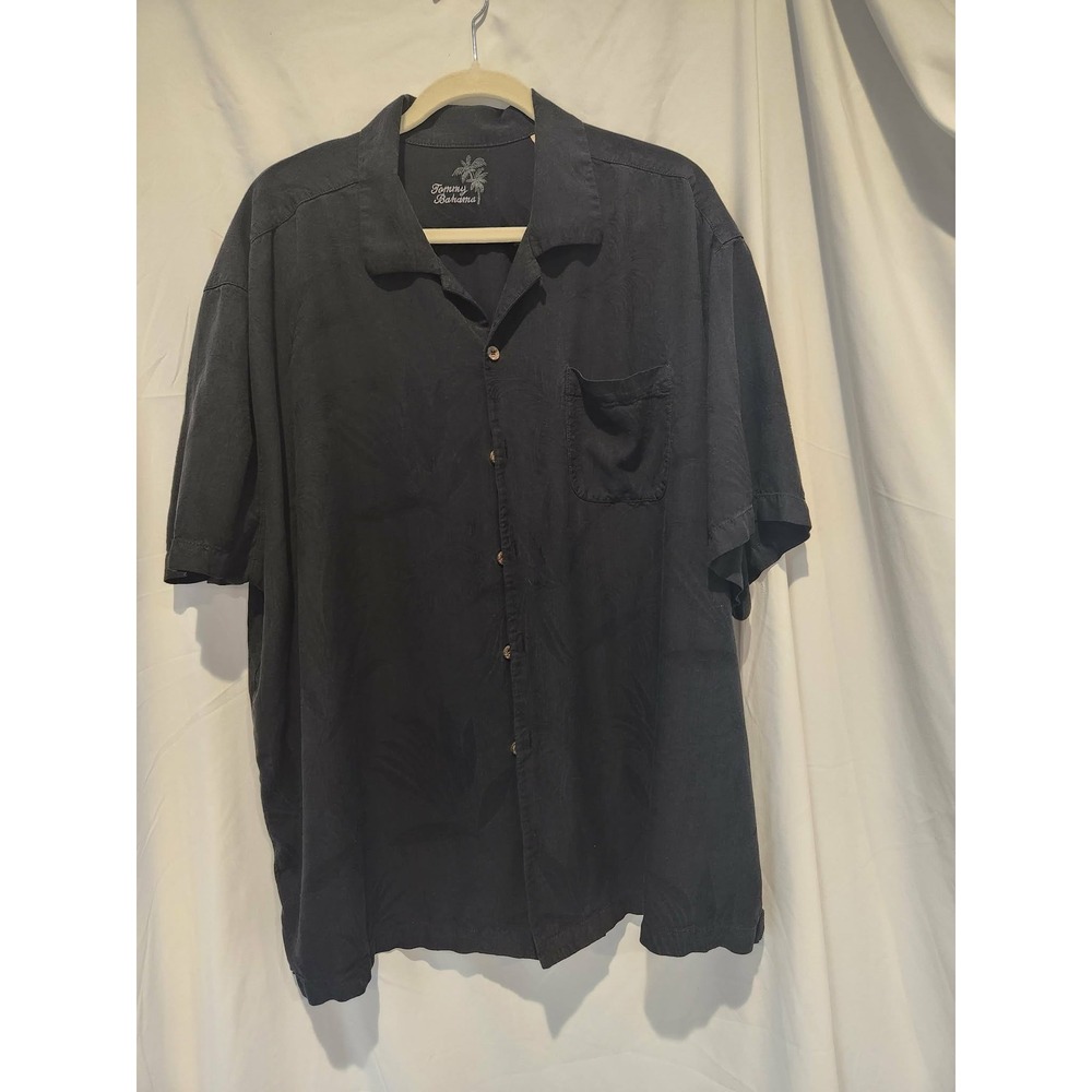 Tommy Bahama Mens XXL Black 100% Silk Tropical Palm Jacquard Camp Shirt